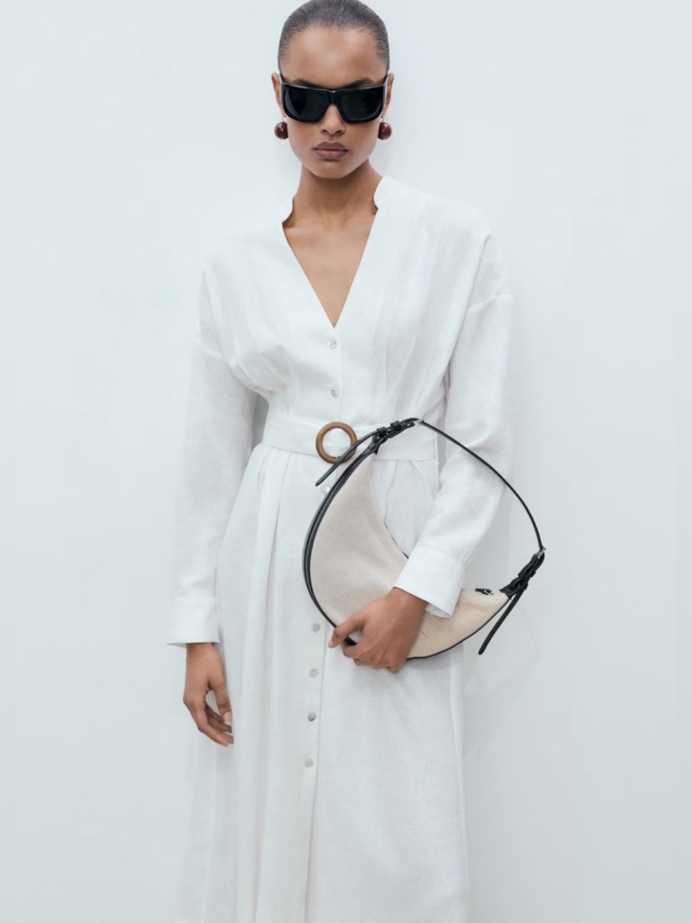 MANGO 100% LINEN SHIRT DRESS WITH BELT - Picture 4 of 10